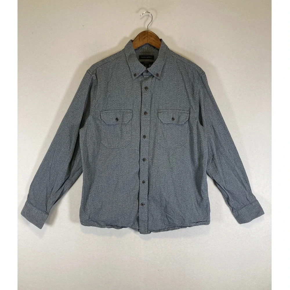 Classic Workwear Banana Republic Mens LG Grey Blue Textured Cotton Button Down